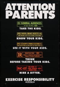 4r529 ATTENTION PARENTS 27x39 1sh 2000 MPAA rating guide for adults, exercise responsibility!