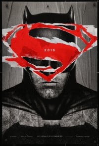 4r548 BATMAN V SUPERMAN teaser DS 1sh 2016 cool close up of Ben Affleck in title role under symbol!