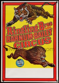 4r019 RINGLING BROS & BARNUM & BAILEY CIRCUS 28x40 circus poster 1973 art of a lion and a tiger!