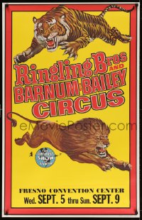 4r018 RINGLING BROS & BARNUM & BAILEY CIRCUS 28x43 circus poster 1969 art of a lion and a tiger!