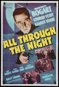 4r135 ALL THROUGH THE NIGHT 20x29 commercial poster 1975 cool image of Humphrey Bogart w/gun!