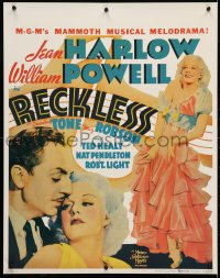 4r165 RECKLESS 22x28 commercial poster 1980s artwork of sexy Jean Harlow & William Powell!