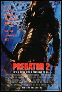 4r833 PREDATOR 2 advance DS 1sh 1990 great full-length image of alien hunter in L.A.!