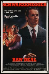 4r848 RAW DEAL 1sh 1986 artwork of Arnold Schwarzenegger with gun & in suit by John Alvin!