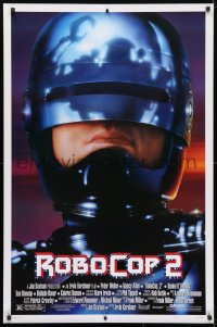 4r867 ROBOCOP 2 1sh 1990 great close up of cyborg policeman Peter Weller, sci-fi sequel!