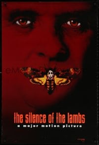 4r886 SILENCE OF THE LAMBS style B teaser DS 1sh 1991 image of Anthony Hopkins with moth over mouth!