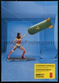 4r238 AMNESTY INTERNATIONAL 2-sided 12x17 Belgian special poster 2000s Wonder Woman stopping bomb!