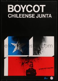 4r253 BOYCOT CHILEENSE JUNTA 17x23 Chilean special poster 1980s flag w/ image of Augusto Pinochet!