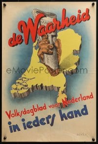 4r265 DE WAARHEID 14x21 Dutch special poster 1950s Communist Party news, Beker, red title style!