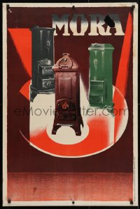 4r127 MORA MORAVIA 25x38 Czech advertising poster 1920s great art of three stoves!
