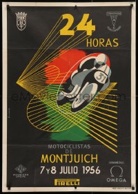 4r372 MOTOCICLISTAS DE MONTJUICH 28x39 Spanish special poster 1956 motorcycle racer by Faber!