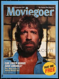 4r386 MOVIEGOER 22x30 special poster September 1985 close-up of Chuck Norris - can he save America!