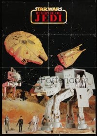 4r416 RETURN OF THE JEDI 2-sided 24x33 German advertising poster 1983 Millennium Falcon, AT-AT!