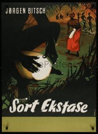 4r130 SORT EKSTASE 25x34 Danish advertising poster 1955 Stilling art of drum players & women dancing!