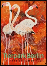 4r449 TIERPARK BERLIN 23x33 East German special poster 1972 cool Ursula Franke art of flamingos!