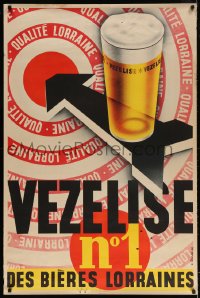 4r132 VEZELISE NO1 31x47 French advertising poster 1952 Bolar art of a glass, arrow and bullseye!