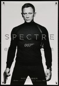 4r903 SPECTRE teaser DS 1sh 2015 cool image of Daniel Craig in black as James Bond 007 with gun!