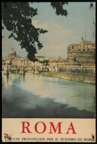4r015 ROMA 26x39 Italian travel poster 1970s image of Ponte Sant'Angelo bridge & Castel Sant'Angelo!