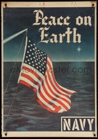 4r007 PEACE ON EARTH NAVY 28x40 WWII war poster 1940s peace on earth, cool image of flag at sea!