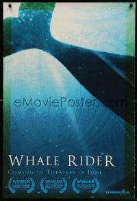 4r977 WHALE RIDER teaser DS 1sh 2003 cool image of huge tail over green background!