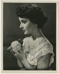 4s067 ELIZABETH TAYLOR fan club 8x10.25 photo 1950s youthful waist-high portrait with flower!