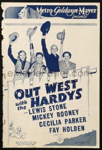 4s362 OUT WEST WITH THE HARDYS English pressbook 1939 Mickey Rooney as Andy, Lewis Stone, rare!