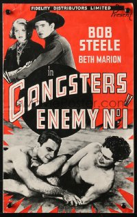 4s370 TRAIL OF TERROR English pressbook 1935 Bob Steele wrestling on cover, Gangsters Enemy No 1!