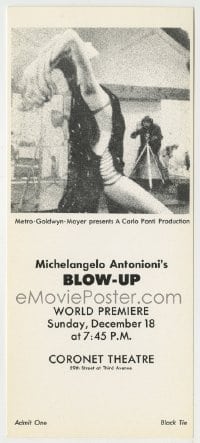 4s008 BLOW-UP 4x9 world premiere ticket 1967 Antonioni, it admitted one to the black tie event!