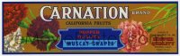 4s106 CARNATION 4x13 crate label 1960s Hopper quality muscat grapes of Fresno, California!