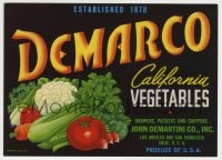4s088 DEMARCO 5x7 produce crate label 1950s California Vegetables, Los Angeles & San Francisco!