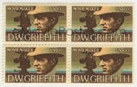 4s061 D.W. GRIFFITH uncut block of 4 stamps 1975 the legendary director honored by the USPS!