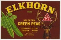 4s090 ELKHORN 5x7 produce crate label 1950s selected green peas from Lodi, California!