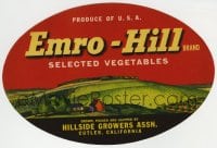 4s091 EMRO-HILL 5x8 produce crate label 1950s selected vegetables from Cutler, California!