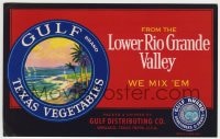 4s092 GULF 5x8 produce crate label 1960s Texas Vegetables from the Lower Rio Grande Valley!