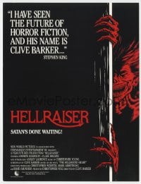 4s433 HELLRAISER 9x12 promo brochure 1987 Clive Barker, Satan's done waiting, deomnic artwork!