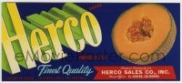 4s093 HERCO 4x10 produce crate label 1950s finest quality California fruits & vegetables!
