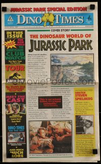 4s165 JURASSIC PARK 11x18 newspaper Spring 1993 Steven Spielberg, cool Dino Times special edition!
