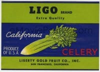 4s097 LIGO 5x7 produce crate label 1950s extra quality California celery from San Francisco!