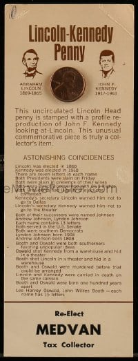 4s015 LINCOLN-KENNEDY PENNY commemorative penny 1973 with a list of astonishing coincidences!
