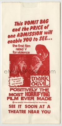 4s031 MARK OF THE DEVIL 5x10 vomit bag 1970 this movie is guaranteed to upset your stomach!