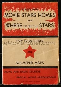 4s026 MOVIE STARS HOMES & WHERE TO SEE THE STARS 6x8 souvenir map 1950 Hollywood celebrity homes!