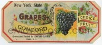 4s117 NEW YORK STATE CONCORD GRAPES 5x11 crate label 1910s grown & packed in Tivoli, New York!