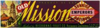 4s118 OLD MISSION 4x13 crate label 1950s sunkist emperors table grapes from Redbanks, California!