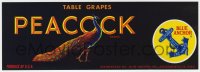 4s120 PEACOCK 4x12 crate label 1970s fresh table grapes from Sacramento, California!