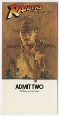 4s006 RAIDERS OF THE LOST ARK 4x8 ticket 1981 Richard Amsel art of Harrison Ford, Steven Spielberg!