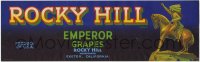 4s122 ROCKY HILL 4x13 crate label 1950s Native American Indian art, emperor grapes of Exeter!