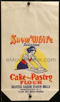 4s157 SNOW WHITE & THE SEVEN DWARFS Canadian 9x15 flour sack 1950s Delicious Cake & Pastry Flour!