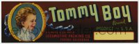 4s126 TOMMY BOY BRAND 4x13 crate label 1940s from the Locomotive Packing Co. of Fresno, California!