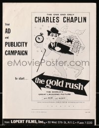 4s694 GOLD RUSH pressbook R1959 Charlie Chaplin classic, wonderful art by Leo Kouper!