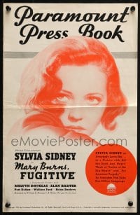 4s798 MARY BURNS FUGITIVE pressbook cover 1935 close up art of Sylvia Sidney with her great eyes!